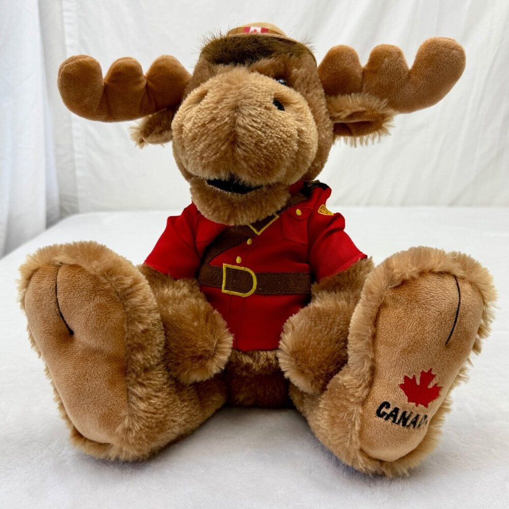 Canada RCMP GRC Mounty Moose 12" Plush Toy Brown Red Bean Bag Bottom